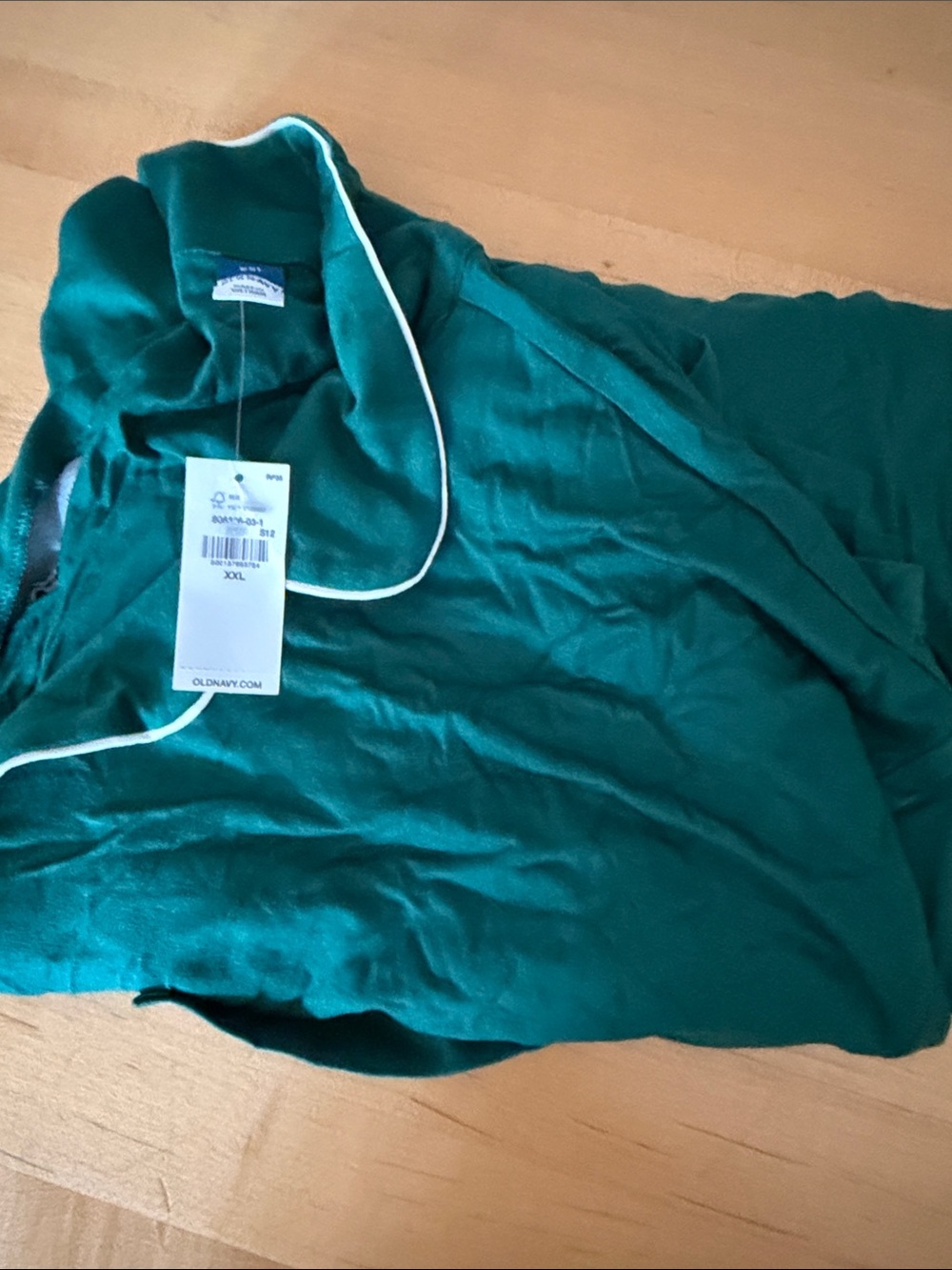 Emerald Green Pajama Nightgown with White Piping